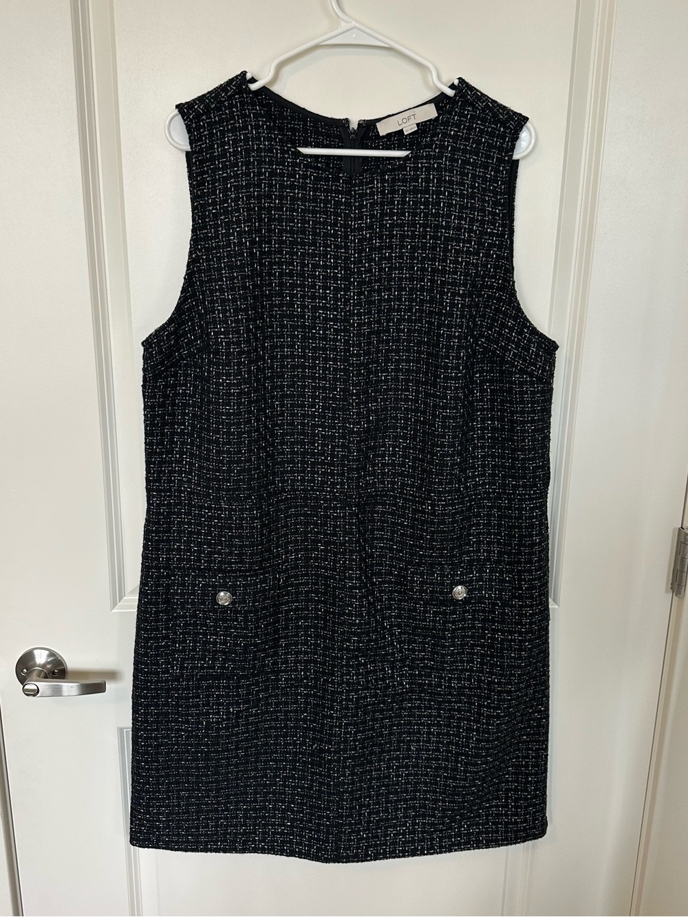 LOFT - 16T - Black Tweed Shift Dress with Pocket Buttons